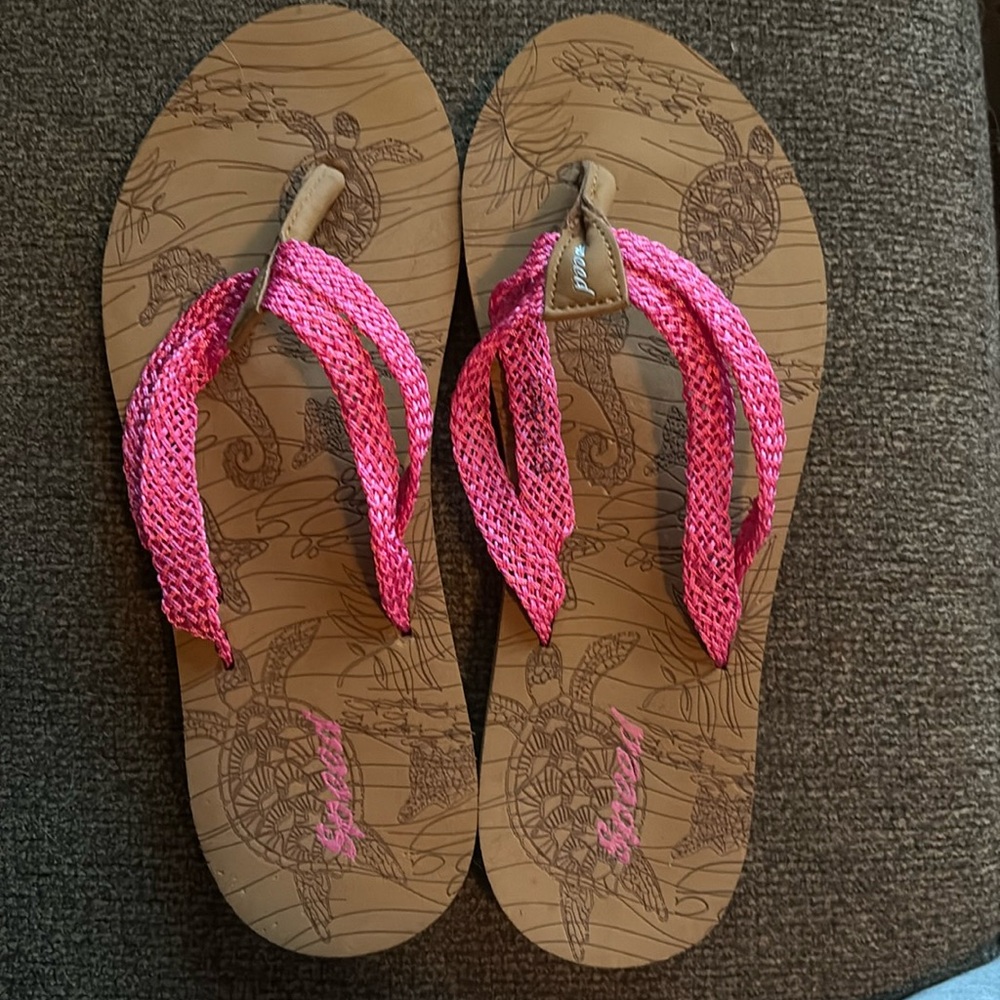 Women's Speed pink and tan flip flops